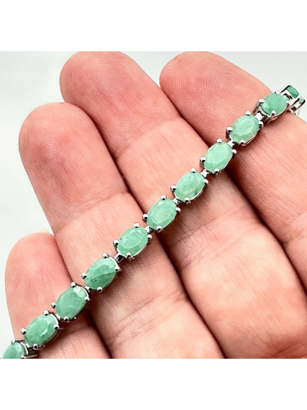 JTV Green Emerald Sterling Silver Tennis Bracelet 7 Inch New